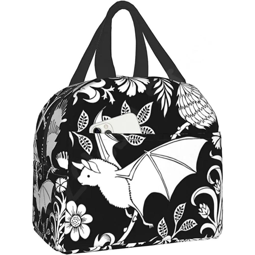 Geantă de prânz cu lilieci de Halloween, cutie de prânz reutilizabilă, impermeabilă, termică, tip geantă tote bento, recipient pentru prânz, geantă frigorifică pentru femei, geantă izolată