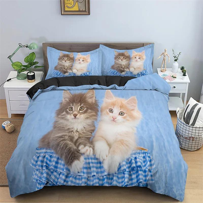 2026 Katzen Bettwäsche Set Haustier Katzen Muster Einzelbett Bettwäsche Set Niedliches Kätzchen Für Polyester Geheimnisvolle Schwarze Katze Kingsize Bettbezug