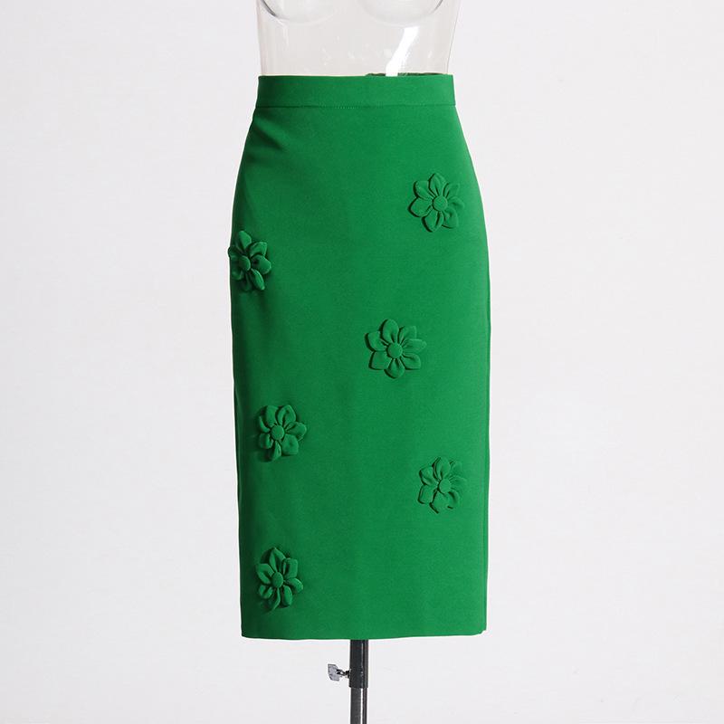 

Весенняя женская юбка с высокой талией 2025 года с объемным цветочным узором L зелёный