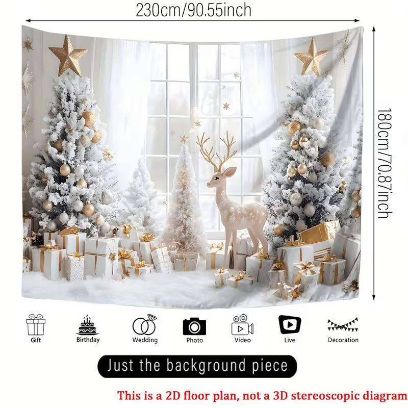 2D Christmas Window Backdrop Winter Reindeer Photography Background