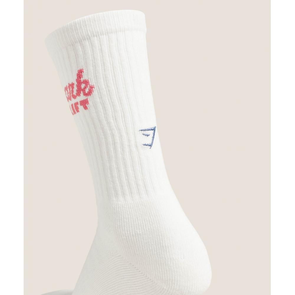 Gymshark Apres Lift Graphic Crew Sock Single Soft White I1c6t Wcmy
