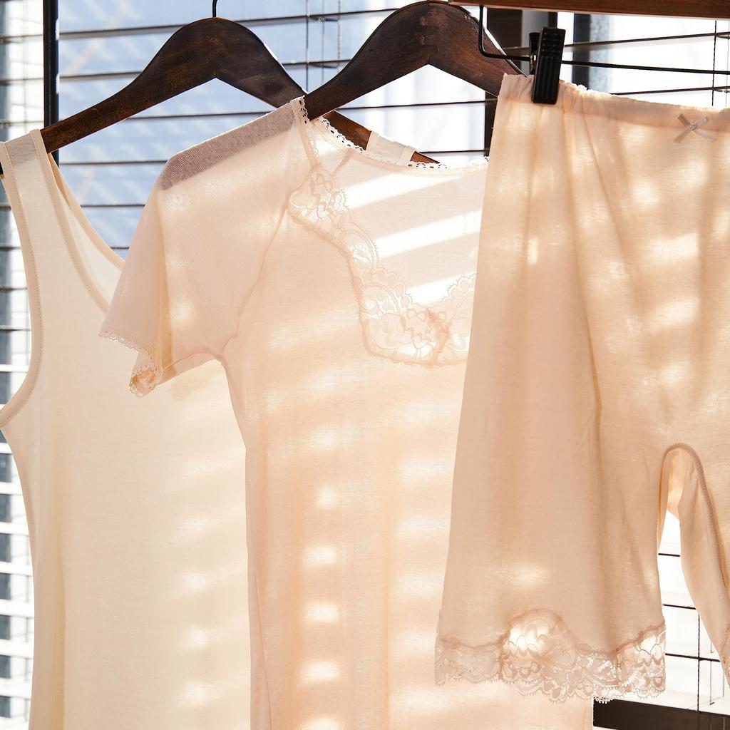 Sleeve Pale 138 L [Angle] Women's 3/4 Undershirt, Peach,