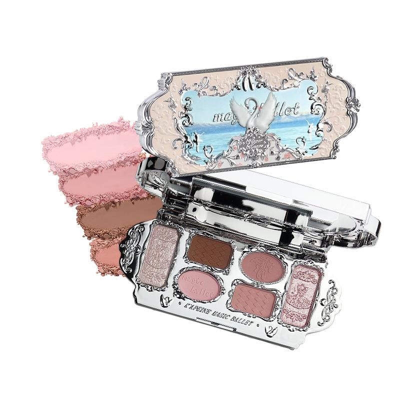 Paleta de Ojos y Rostro KAPEL de 6 Colores Ojo de Cisne: Sombra de Ojos, Contorno, Rubor, Iluminador en Uno - Cosméticos Portátiles