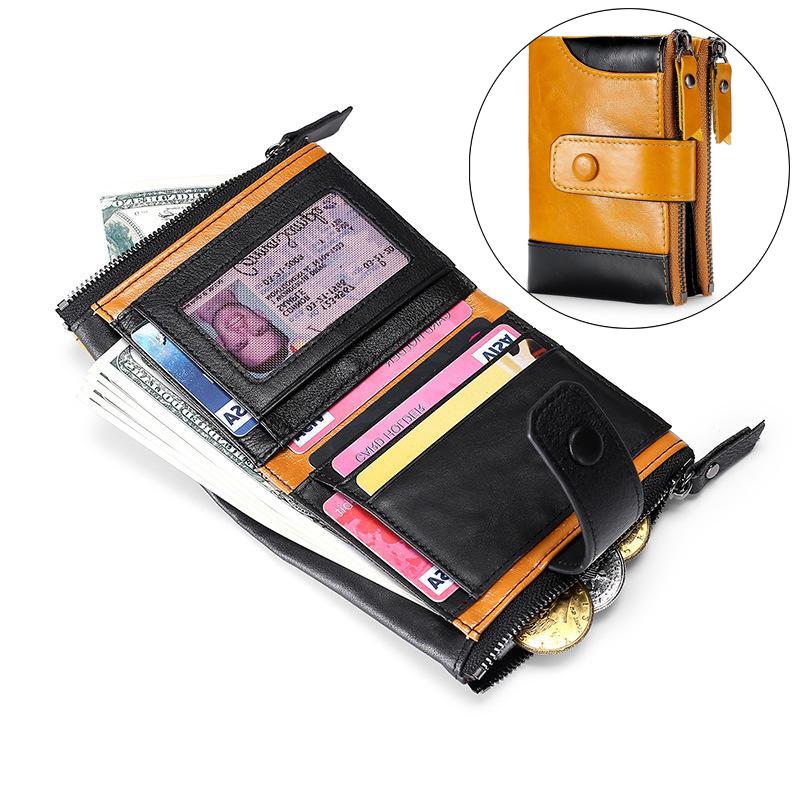 

Короткий кошелек унисекс из натуральной кожи с блокировкой RFID, отделениями для нескольких карт, карманом для монет и застежкой-пряжкой