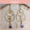 Bohemian Natural Amethyst Pendant Geometric Earrings With Moon And Star Design For Fashionistas