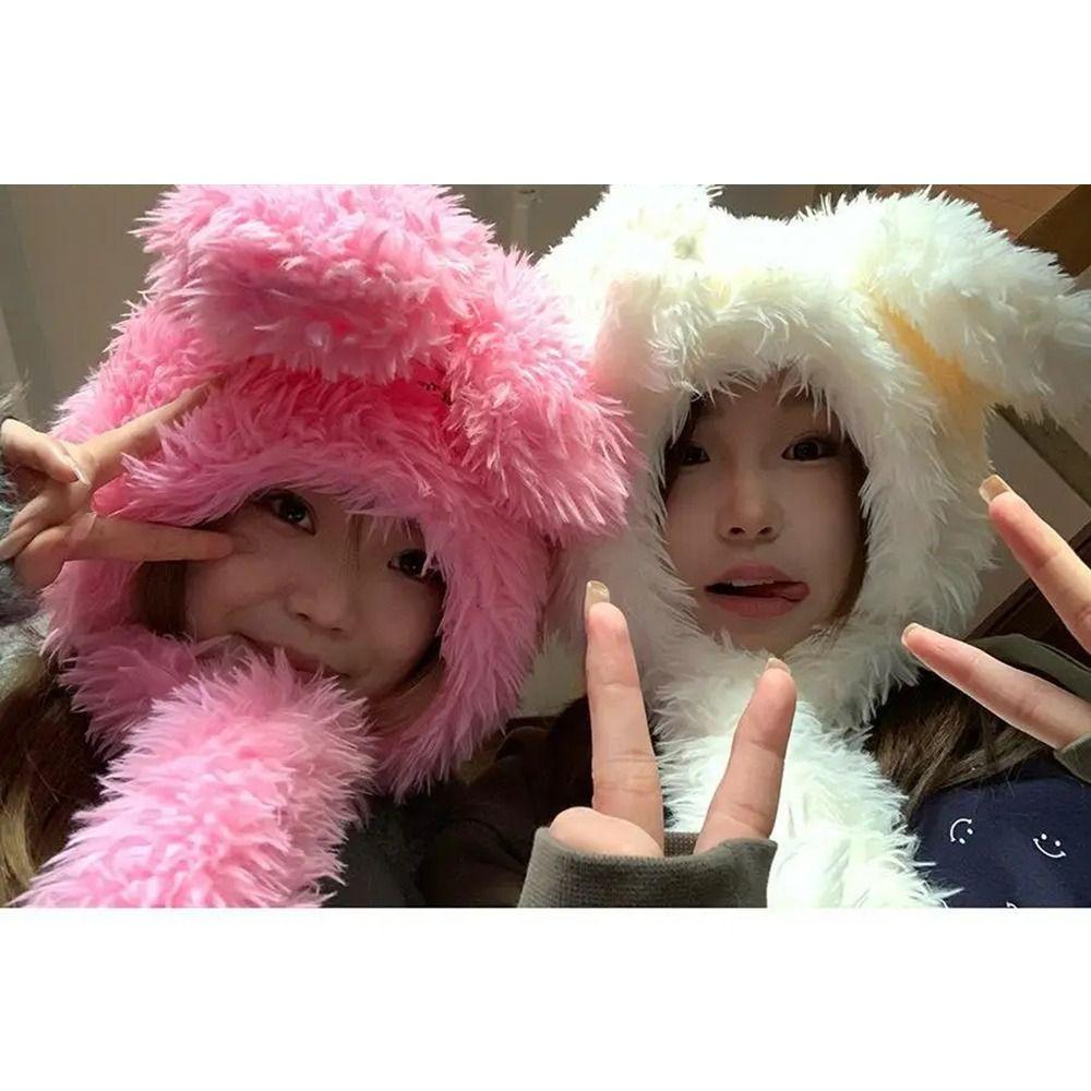 Long Rabbit Ears Women's Plush Caps Cute Winter Beanies Hats Sweet Fuzzy Bunny Hat  Ski