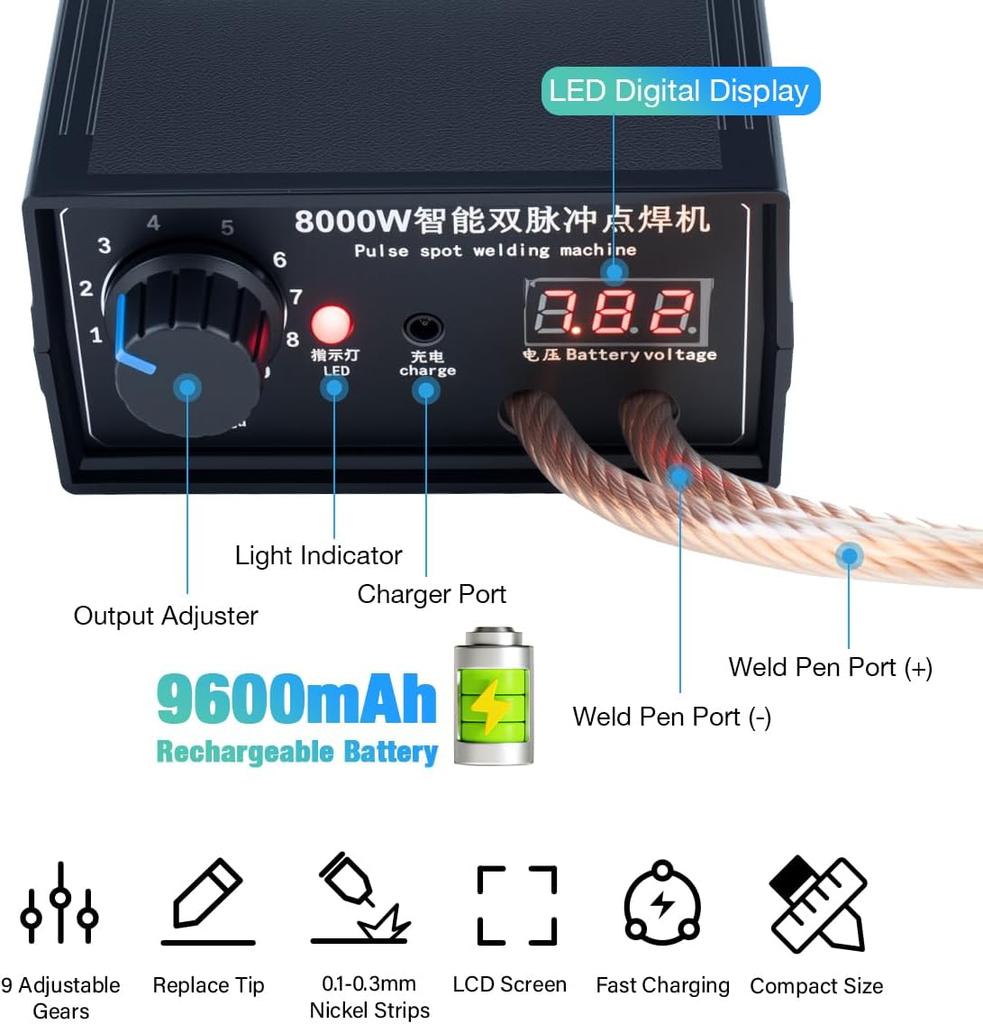 8111W Handheld Battery Spot Welder, Portable DIY Welding Machine, High-Power Spot Welder for 18611 Li-ion Battery