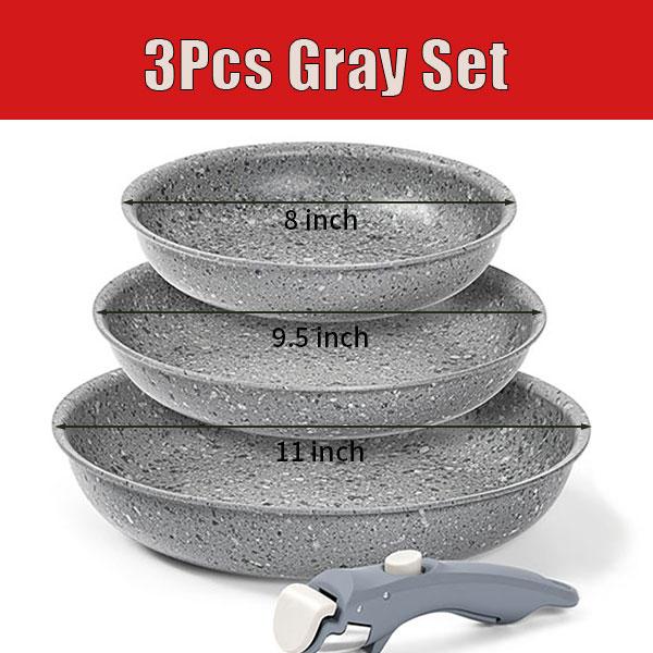 3 Piece Non Stick Frying Pans Set 8" 9.5" and 11" Cookware Set Removable Handle Egg Steak Cooking Pot Skillet Oven Safe Cooker