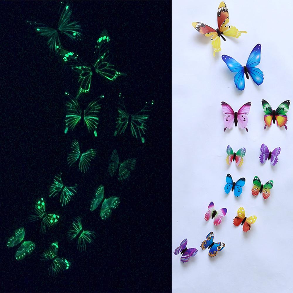 Glowing Butterfly Wall Sticker Decor 10cm(2pcs) 8cm(2pcs) 6cm(8pcs) Total 12pcs