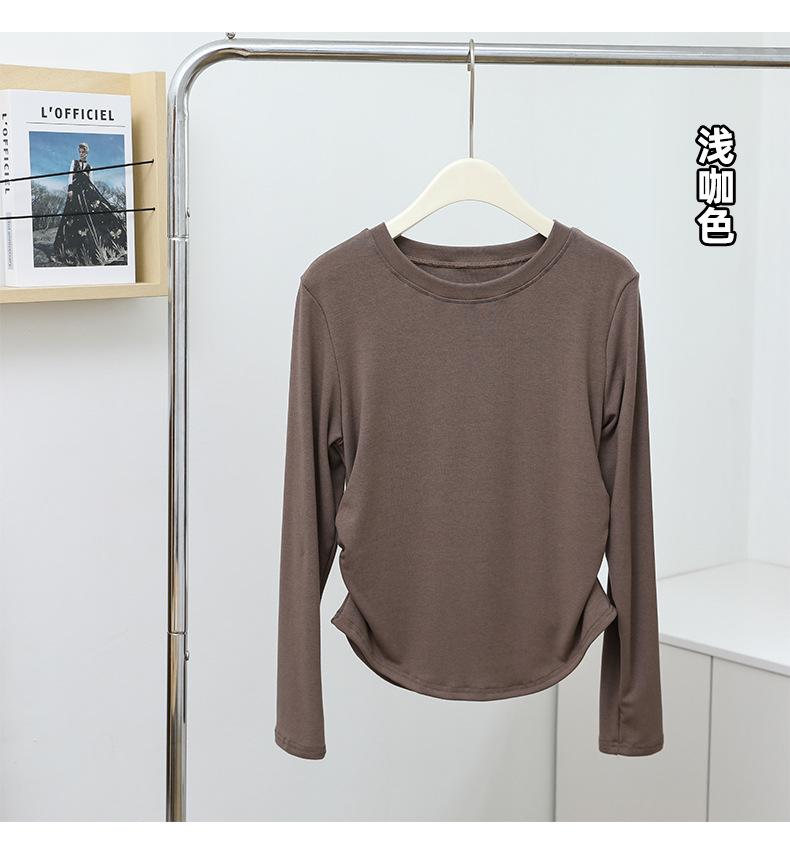 

Женская футболка с длинным рукавом и эластичной основой на весну и осень One size темно-коричневого