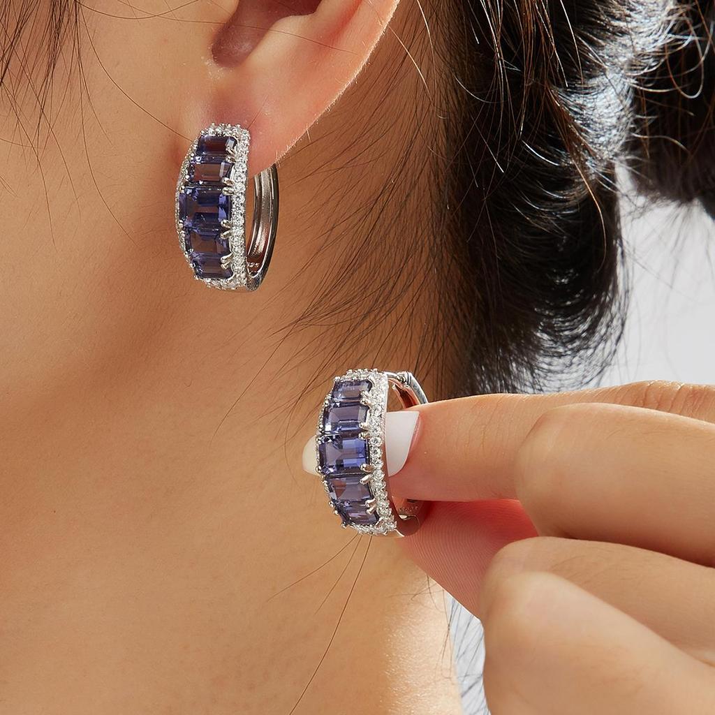 925 sterling silver women's clasp earrings natural octagonal iolite real gemstones Classic design fine jewelry for birthday wear