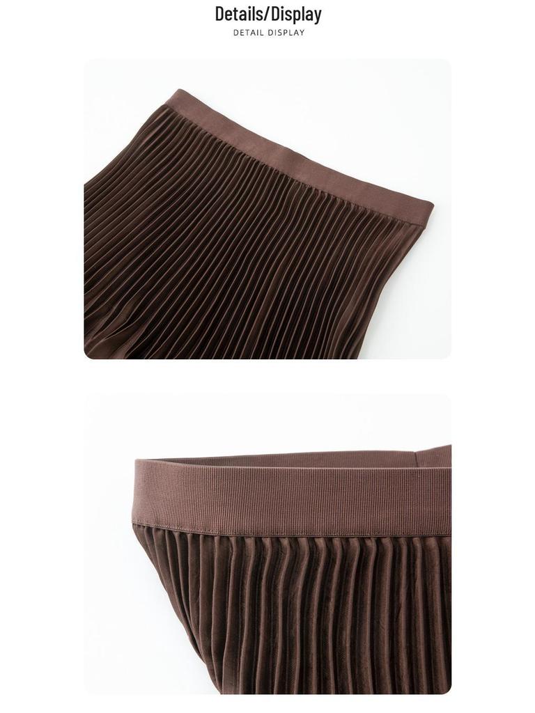Miyake High Waist Double Pleated Midi Skirt - Spring/Autumn Slimming A-Line