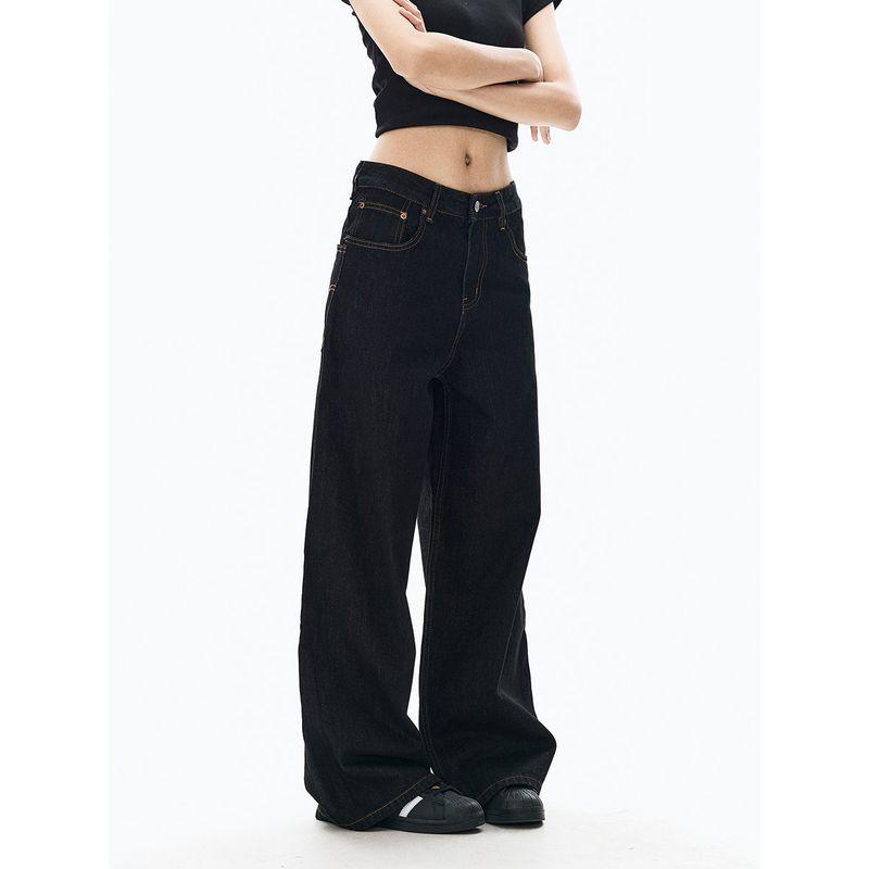 Black of Exit American Vintage Black Straight Jeans Men's and Women's Fashion Brand Basic Loose Original Cow Trousers