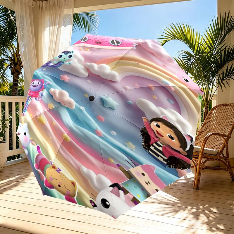 Gabby's Dollhouse Print Automatic Open Close Umbrella, Portable Foldable Umbrella, for Outdoor Commute Camping Trip, Ideal Birthday Gift