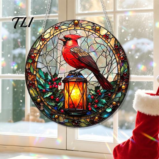Christmas Home Entrance Accents 2D Acrylic Suncatcher, Stained Glass Style Black Cat Window Hanging, Seasonal Art Decorations Colorful Hanging Plaque