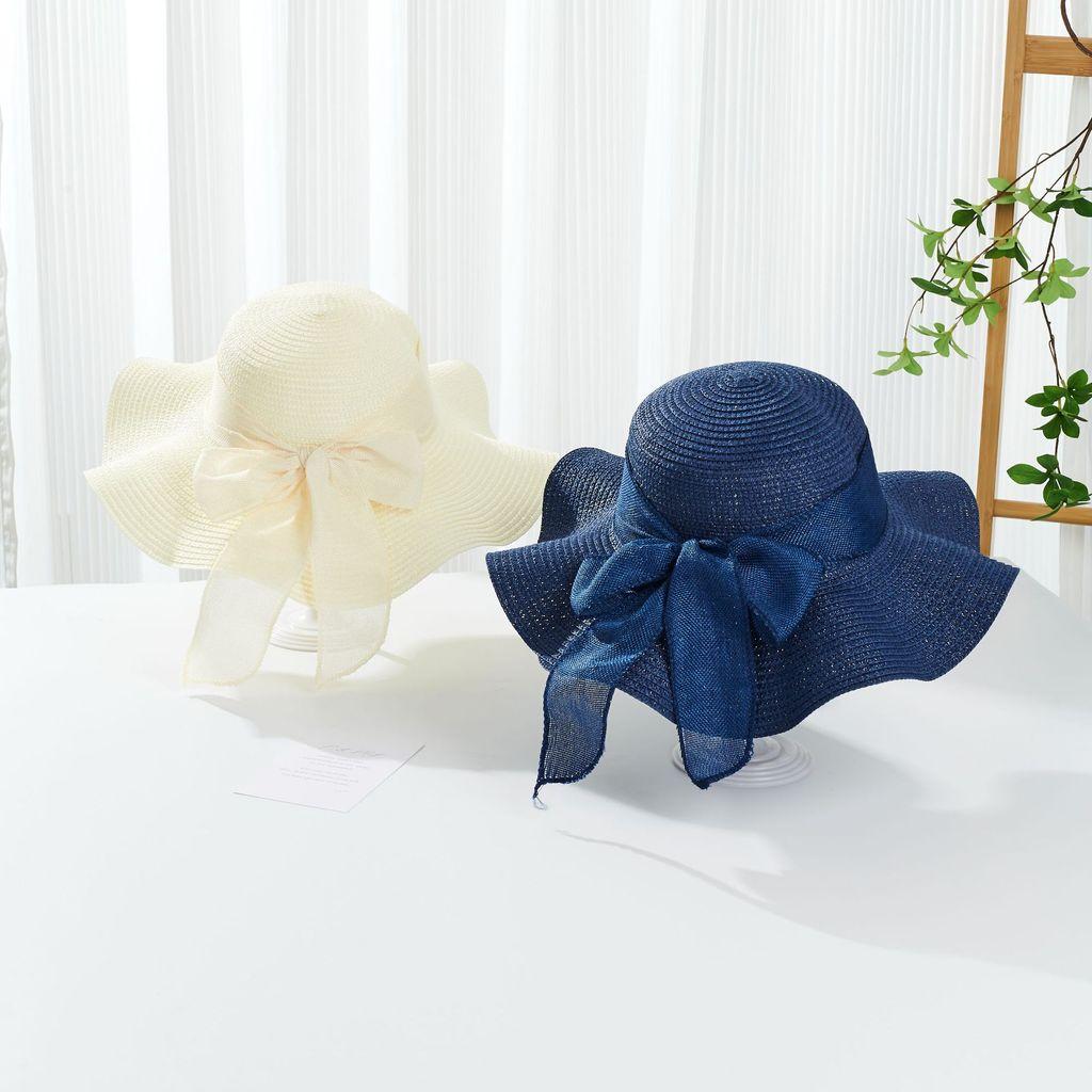 Sun Hat Women Summer Wide Brim Straw Hat With Bow For Beach And Sun Protection