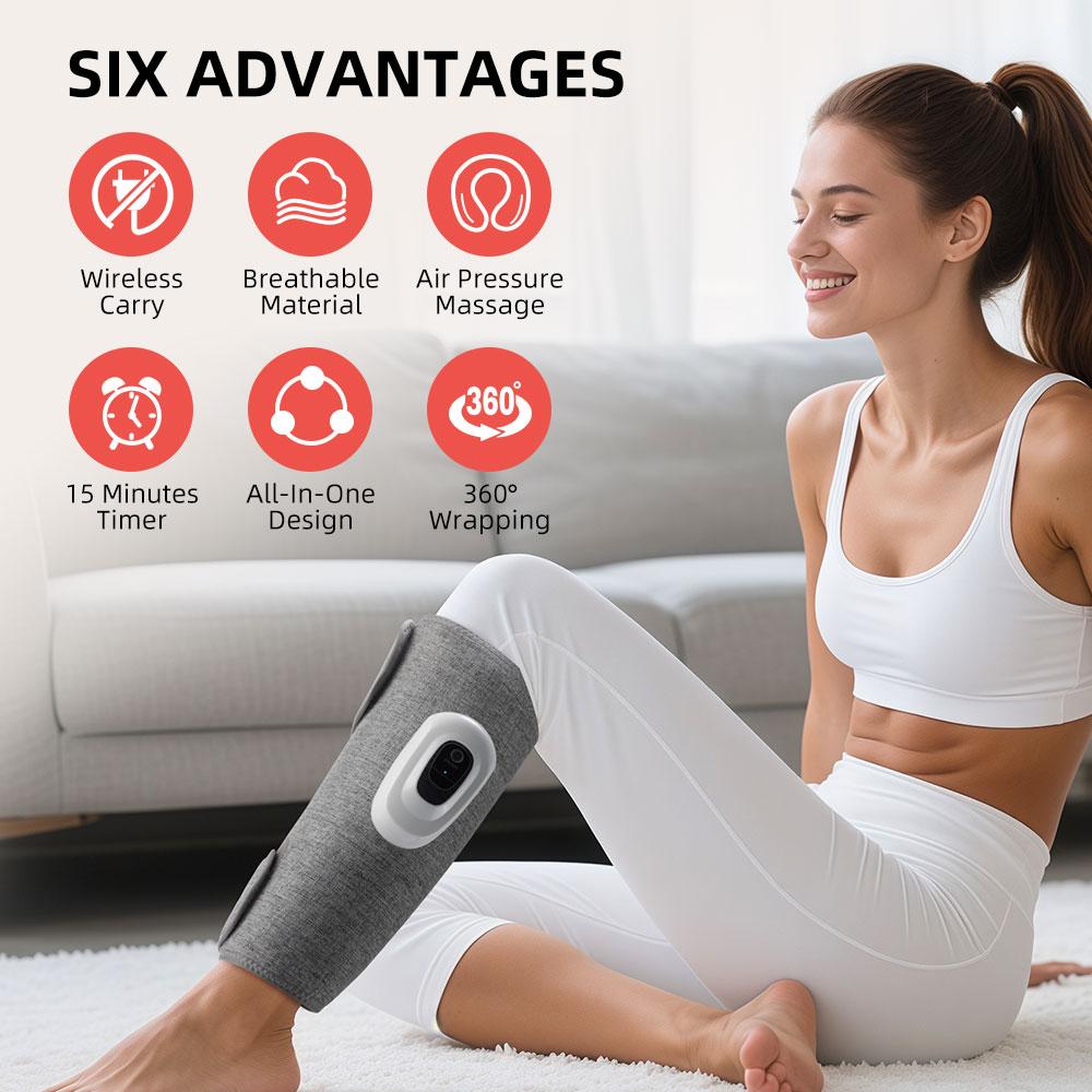 Electric Leg Massager 360° Air Pressure Calf Massager 3 Mode Wireless Rechargeable for Relaxation
