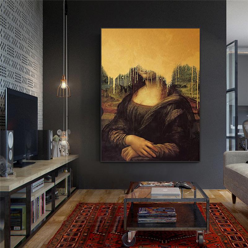 Nordic Art Funny Mask Mona Lisa Wall Art Painting Prints Famous Portrait Canvas Cuadros Posters Pictures for Bar Home Decor