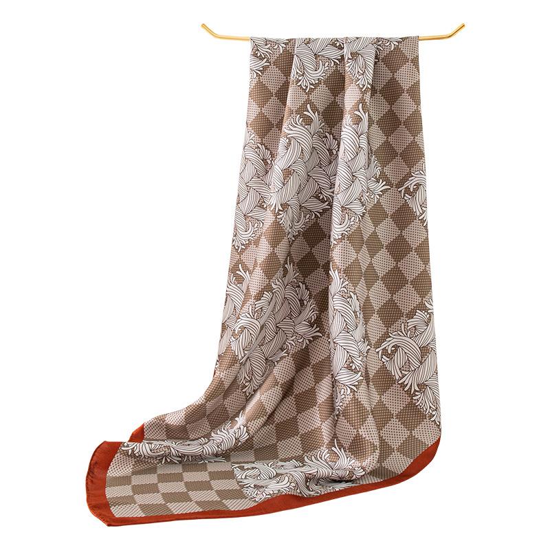 Mulberry Silk 100% Hand-rolled Checkerboard Printing Square Scarf Advanced Sense