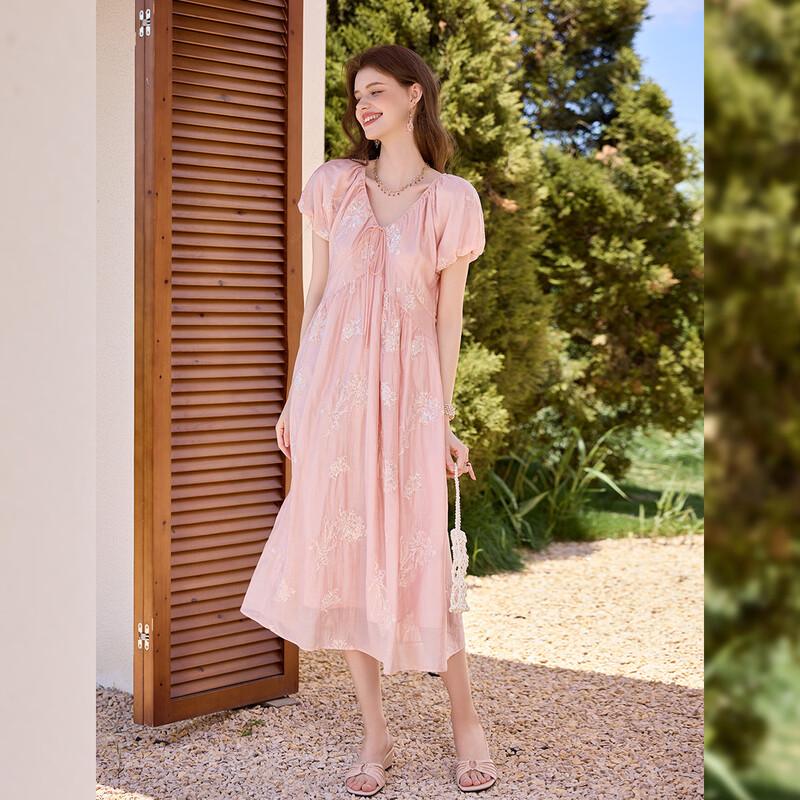 French Resort Style V-Neck Maxi Dress M