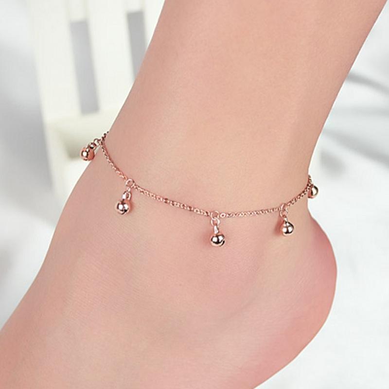 Korean version ins small fresh and fashionable women's silver-plated exquisite jewelry accessories, simple bell pendant anklet