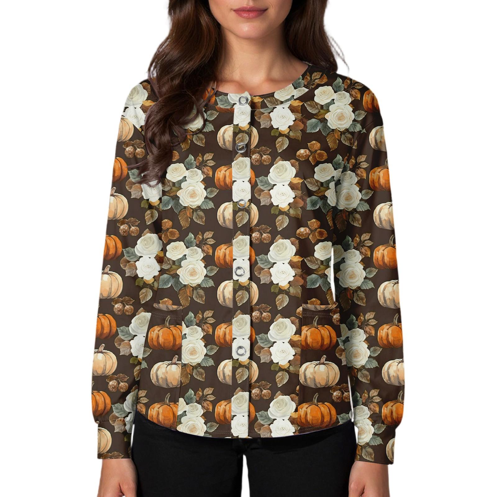 

Women s Casual Fashion Single Breasted Halloween Graphic Printed Nurses Tops L зелёный