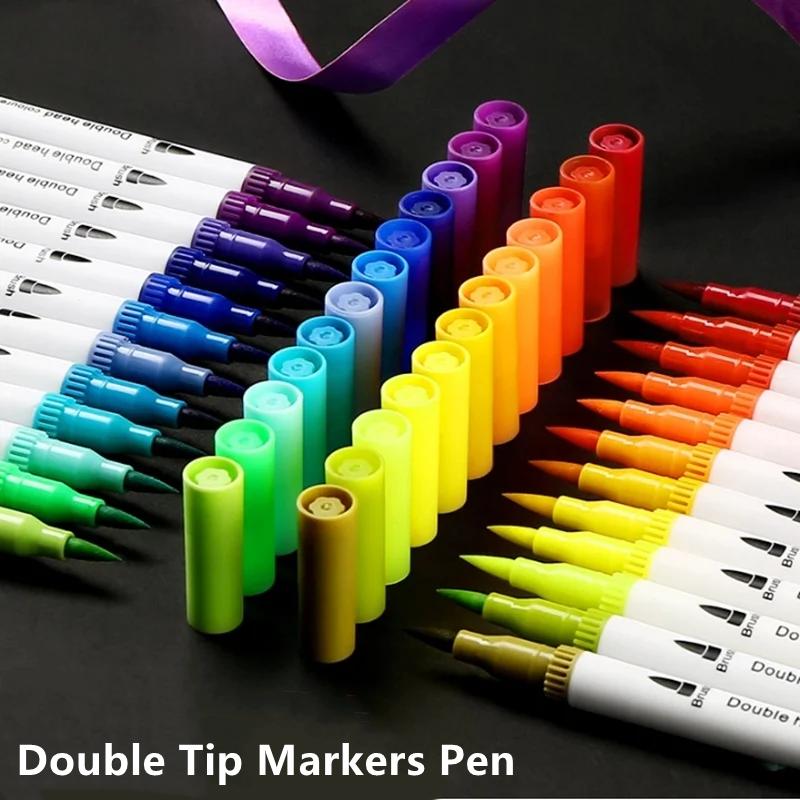 12 Colors Drawing Watercolor Art Markers Pen, Double Tip Brush Fineliner Colouring Painting Pens Set, Art Stationery Supplies