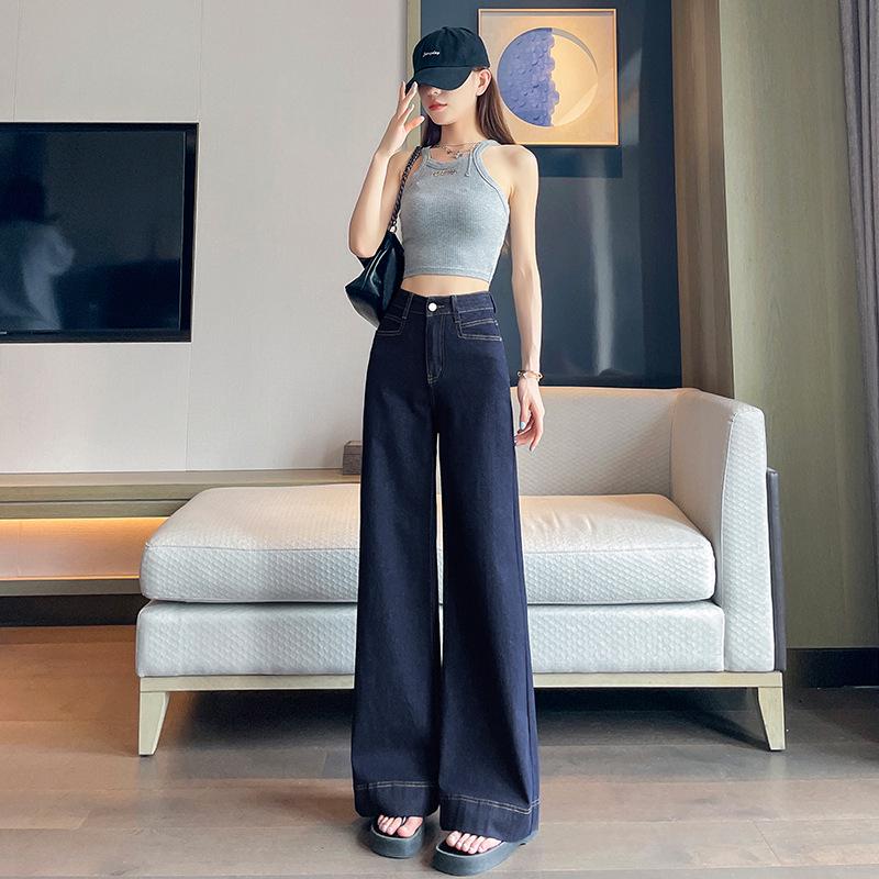 

Women s White High-Waisted Wide-Leg Jeans - Slimming & Versatile Flare Pants, Drapey Floor-Length Stretch, Trendy Style XS