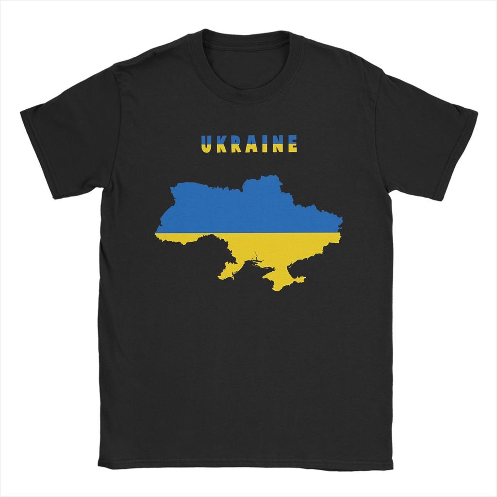 Ukrainian Flag Inside Map Of Ukraine Pure Cotton T Shirt For Men Beach Funny TShirts ONeck Tees Oversize Dropshipping Clothes