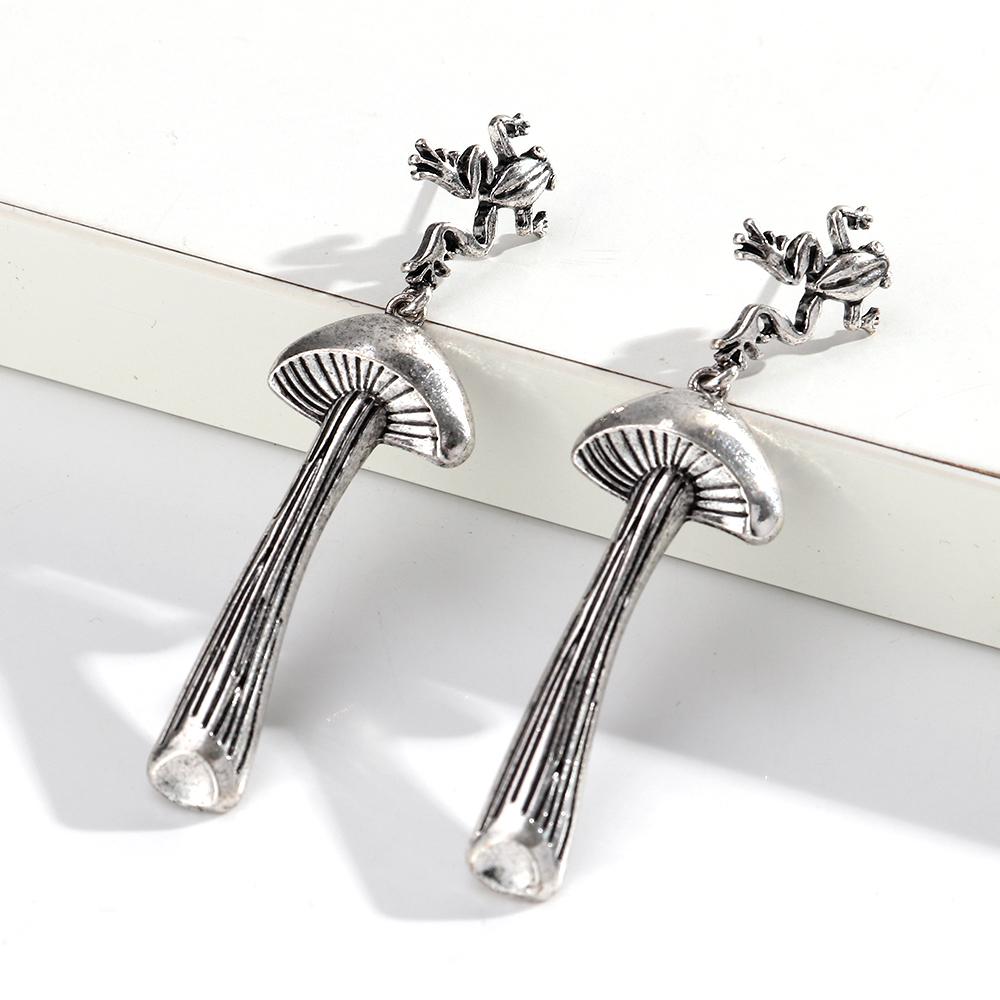 

Creative Frog Mushroom Long Pendant Earrings for Women Vintage Silver Color Metal Drop Earring Trendy Jewelry Mother s Day Gift