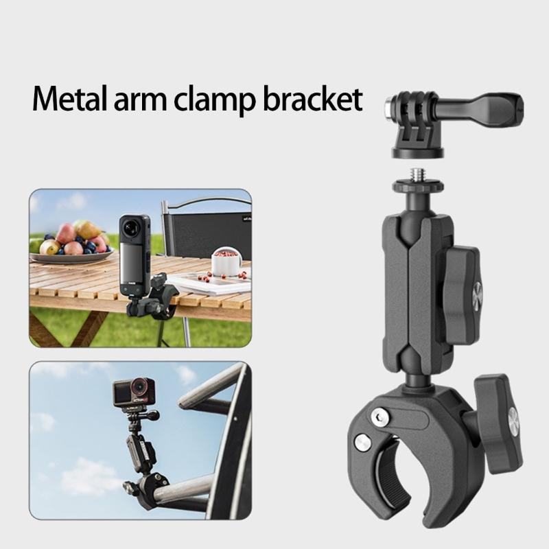 Heavy Duty Motorcycle Camera Clamp Double Ball Head Handlebar Mount Adjustable Angle Bike Mount For Adventure Filming