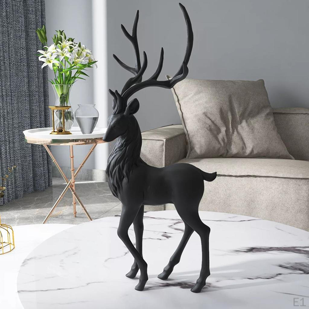 Black Resin Reindeer Ornaments Nordic Deer Decoration Statue for Shelf Desk Decor Gifts Furnishings