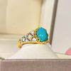 Vintage Retro Court Style Inlaid Full Diamond Turquoise Rings For Women Classic Design Blue Oval Ring Gorgeous Wedding Jewelry