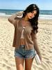 2026 Summer Hollow-Out Women's Soft Knit Cover-up - European & American Loose Long Sleeve Style