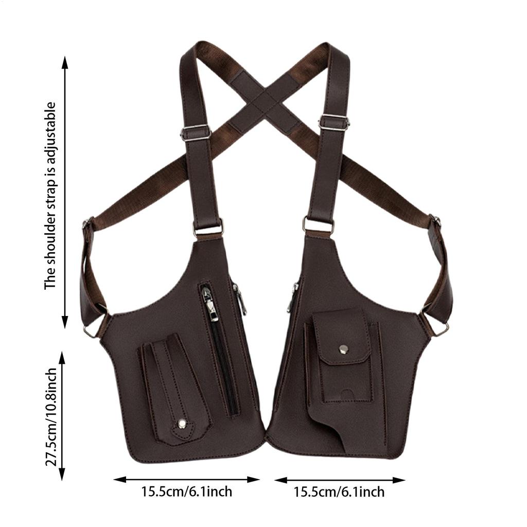 Multi-Pocket Double Shoulder Strap Outdoor Anti-Theft Tactical Fishing Bag Waterproof PU Multi-Purpose Crossbody Bag For Men