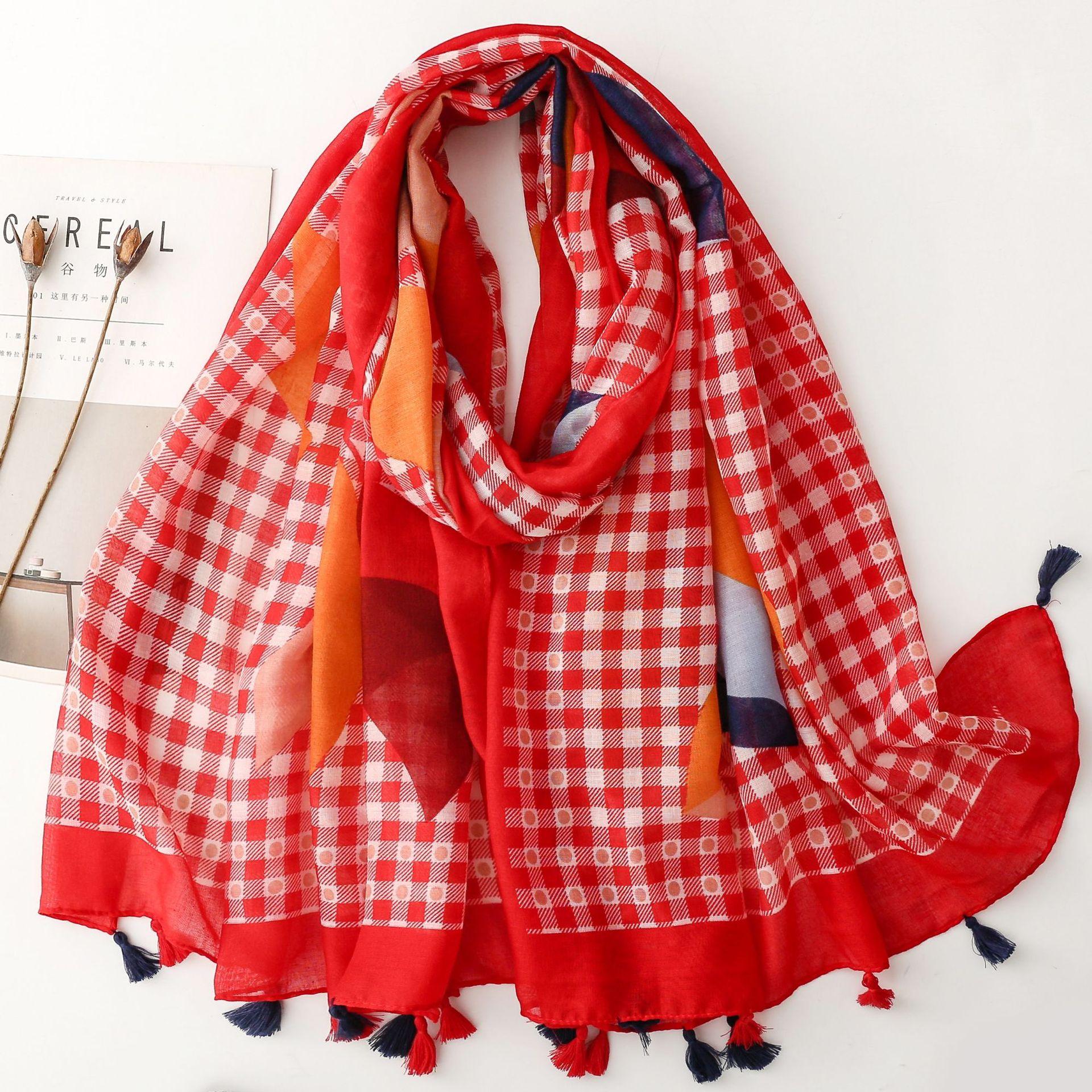 

Красный Клетчатый Роскошный Женский Вискозный Шарф Шаль Принт Хлопок Лен На Ощупь Кисточка Мусульманский Хиджаб Обертывание Тюрбан Пашмина 88x180cm
