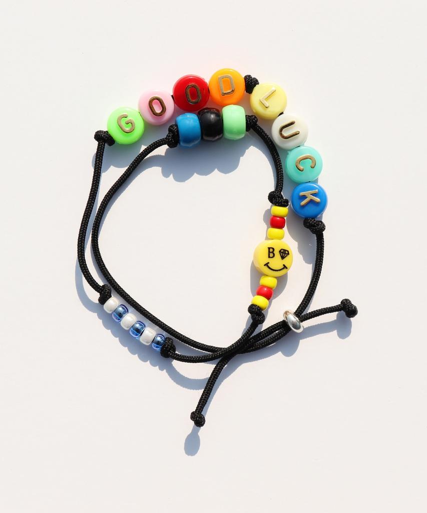 Bonbeau Happy Pop Initial Smile Knot Bracelet Smile Charm Initial Bead Double-Strand Knot Bracelet
