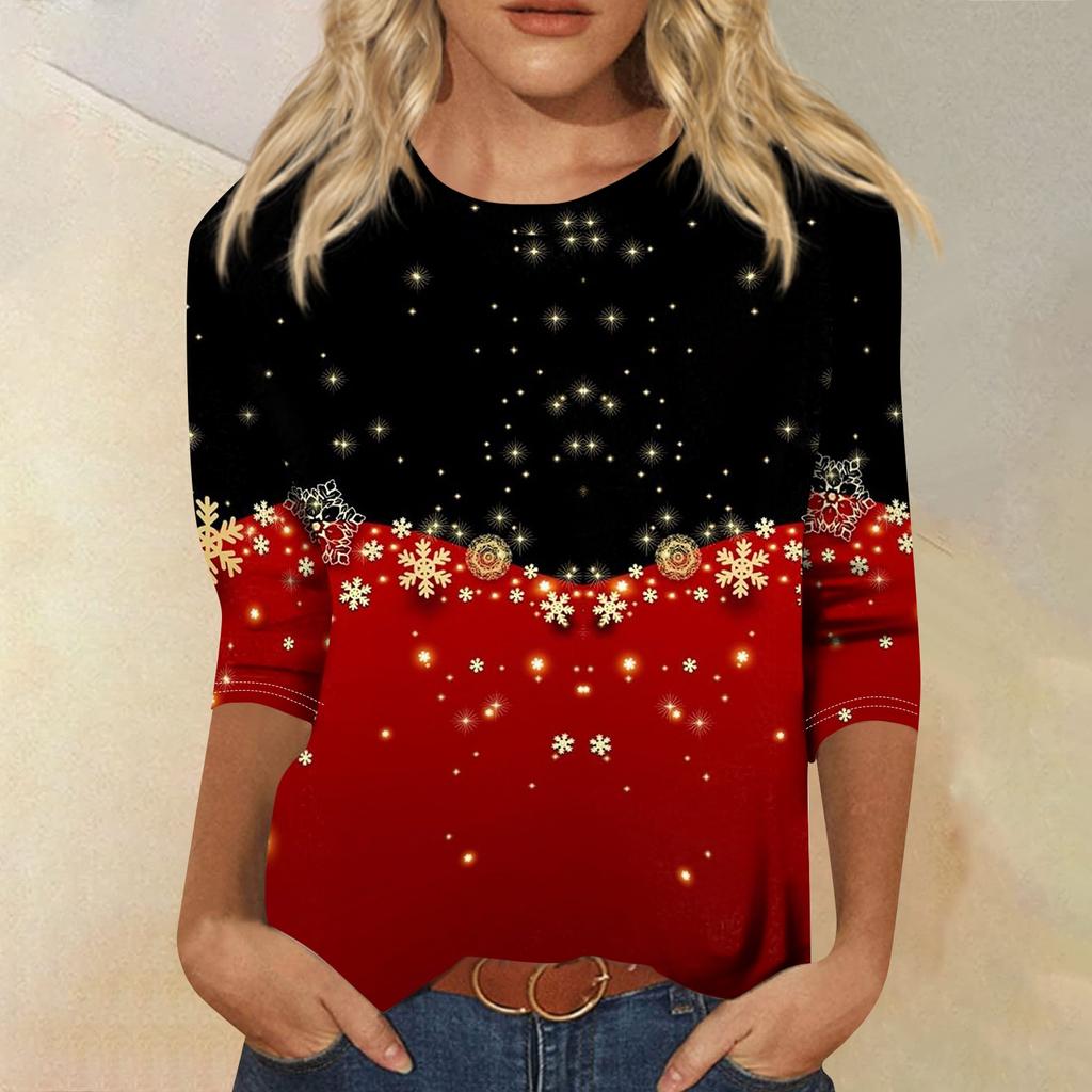 Women's Casual Neck Top with Christmas and Halloween Print for Holiday Wear