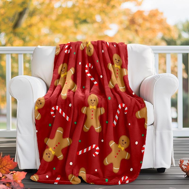 1 Stück Weihnachten Lebkuchenmann Druck Leichte Flanelldecke, Bequeme und Warme Decke, für Camping Sofa Bett und Couch Büro, Geschenk
