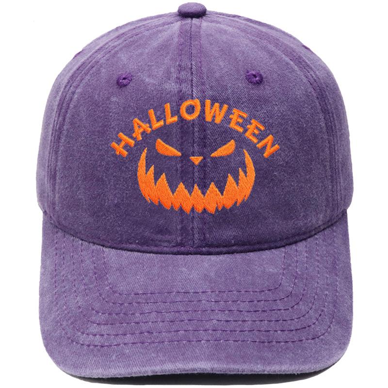 Halloween Pumpkin Grimace Embroidered Baseball Cap Washed Retro European and American Hip Hop Men's and Women's Casual Dad Hat