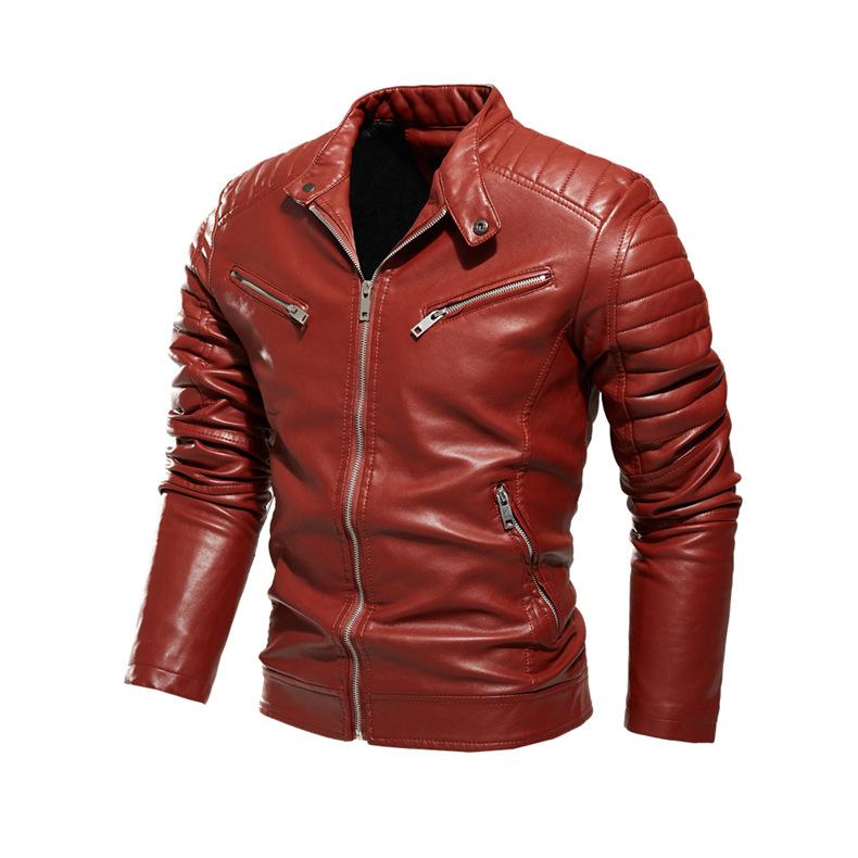 New Men's Leather Jacket, Solid Color, Men's PU Leather Jacket, Multi-color Options, Motorcycle Jacket, Plush Men's Jacket