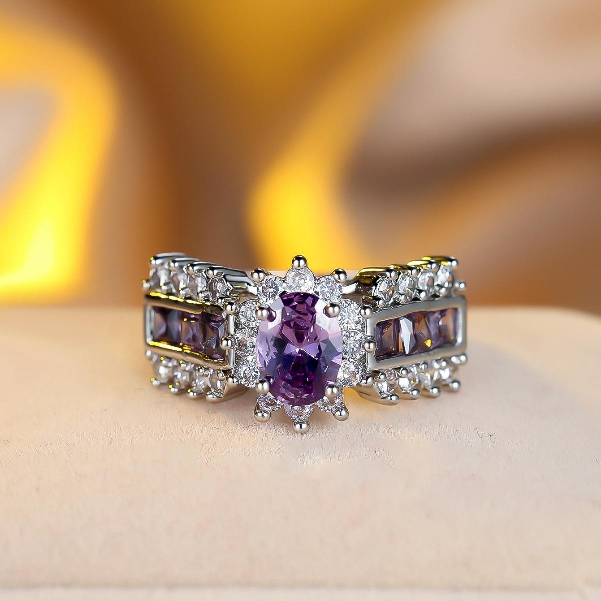 

Purple Oval Ring Simple and Niche Style Ring Versatile Womens Ring No. 5