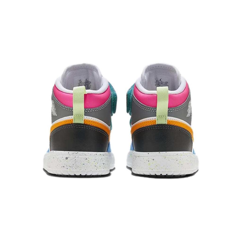 Jordan Air Jordan 1 Mid Alt SE Odporne na ścieranie Oddychające Wysokie Dziecięce Buty do Koszykówki Niebiesko-Pomarańczowe FJ3462-100