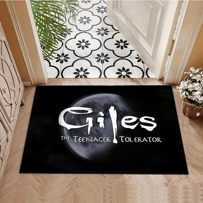 Giles The Teenager Tolerator Moon Print Area Rug, Dark Background Text Floor Mat, Non Slip Carpet Home Decor