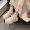 Weiße Lederplateauschuhe Damen 2025 neu runde Spitze Schnürer Sport- und Freizeit-Board-Schuhe, ein Schuh und zwei gelbe trendige