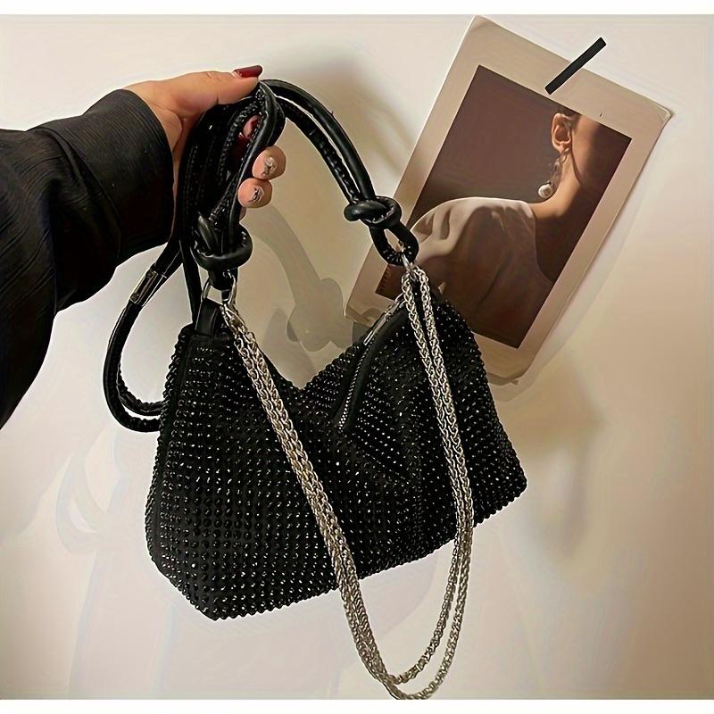 New Fashionable and Versatile Niche Artificial Diamond Velvet Women's Bag, Shoulder Crossbody Simple Underarm Evening Bag, Versatile Bag.