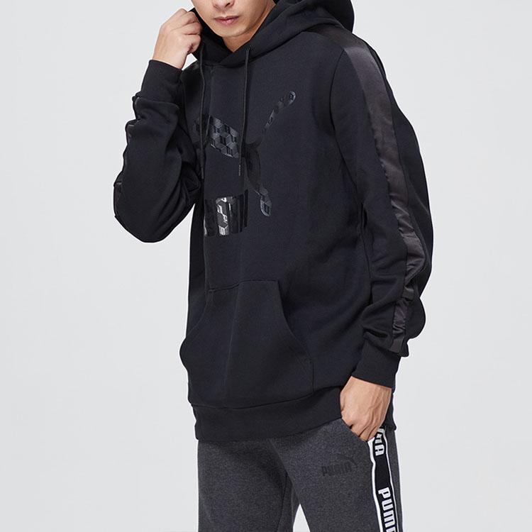 Puma Casual Print Hoodie Long Sleeve Sweatshirt Men Tops Black 596739-01