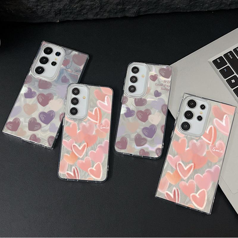 Motif Cœurs d'Amour Plume Pailletée Coque de Téléphone Rigide en PC Pour Samsung S25 Ultra S24 FE S23 A36 A56 A16 A55 Pailletée Antichoc TPU Bord Souple Mince