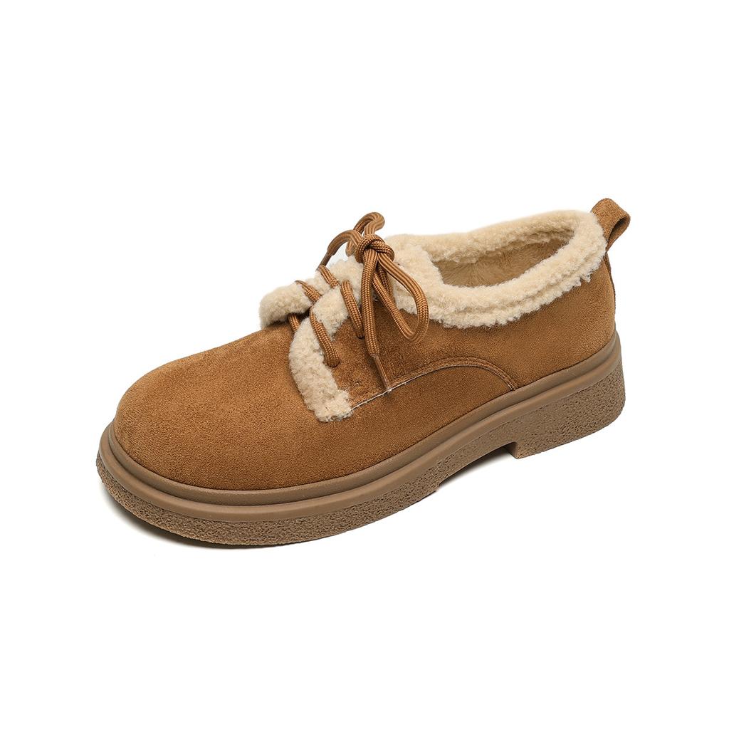 Thick-soled women's fleece retro single shoes lace-up winter warm cotton shoes