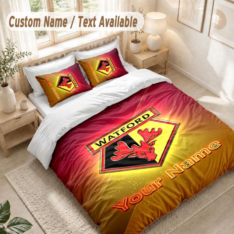 Custom Name Bedding Set 3 PiecesWatford FC Print Duvet Cover + 2 Pillowcases Soft Bed Decor